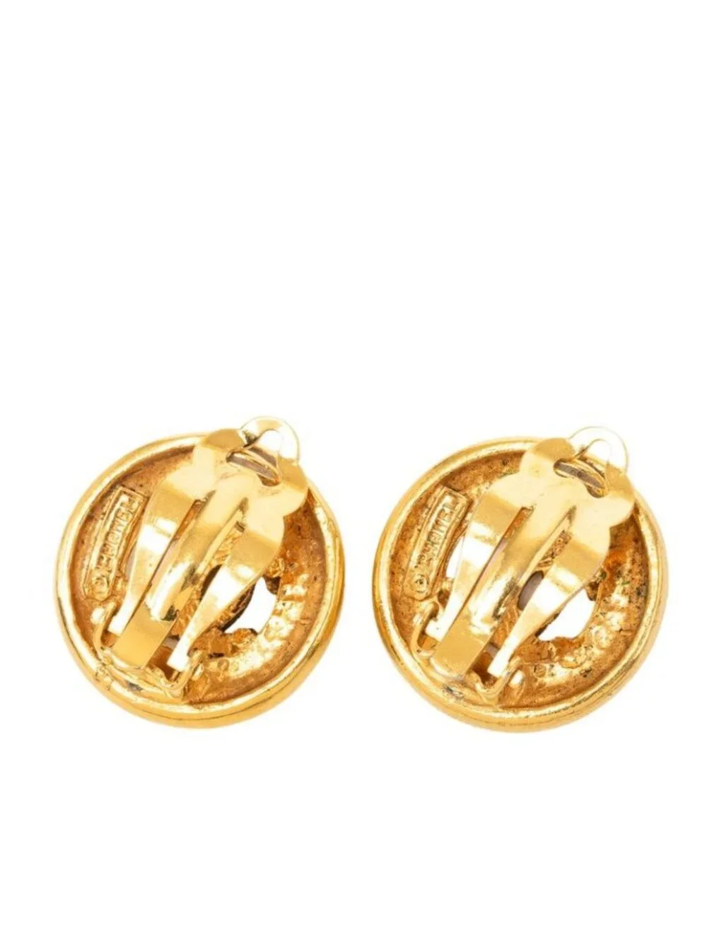 Chanel CC Logo Round Circle Earrings Gold Plated